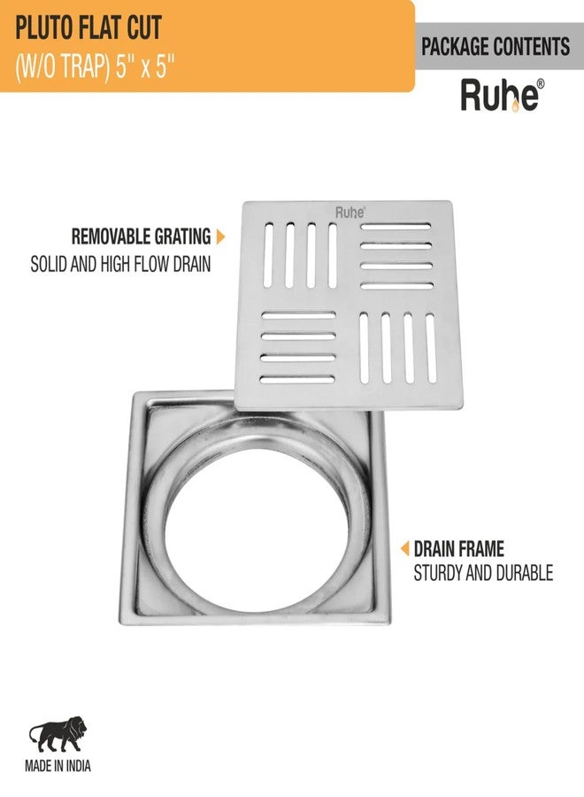 روهي مصرف أرضي Ruhe® Pluto Square Premium Flat Cut، 5 × 5 بوصة | مصرف أرضي/شبكة تصريف مياه الصرف الصحي من الفولاذ المقاوم للصدأ عالي الجودة للحمامات والمطابخ | لمسة نهائية لامعة - Image 4